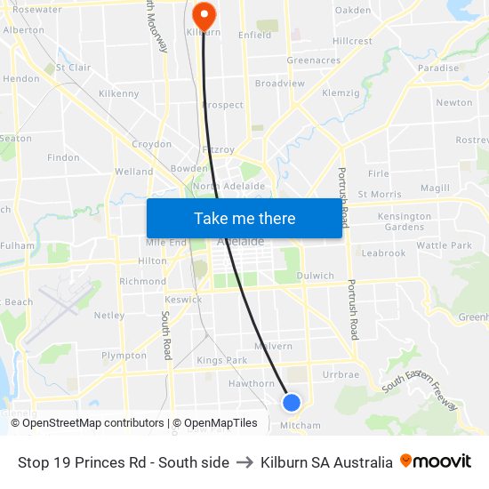 Stop 19 Princes Rd - South side to Kilburn SA Australia map