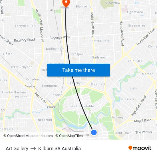 Art Gallery to Kilburn SA Australia map