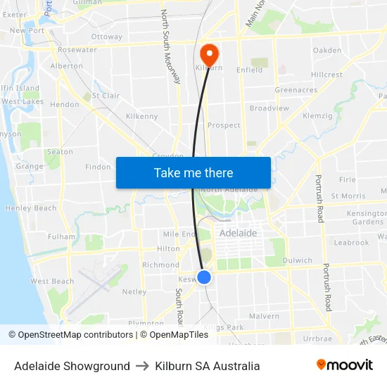 Adelaide Showground to Kilburn SA Australia map