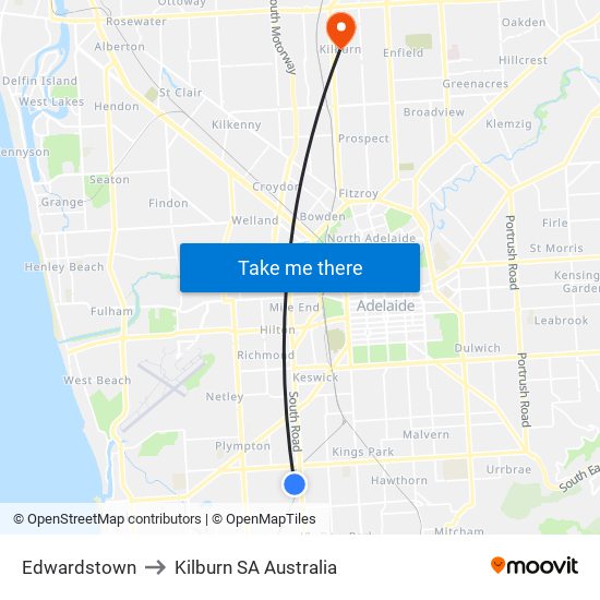 Edwardstown to Kilburn SA Australia map