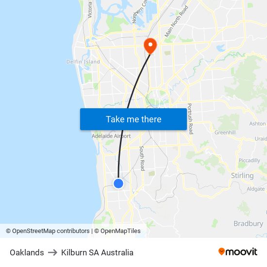 Oaklands to Kilburn SA Australia map