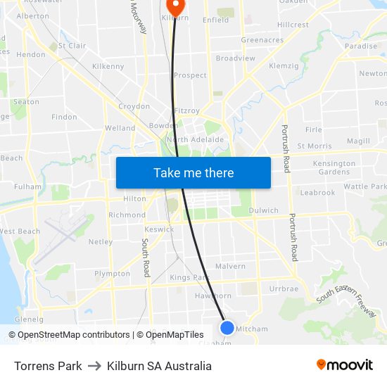 Torrens Park to Kilburn SA Australia map