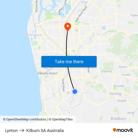 Lynton to Kilburn SA Australia map