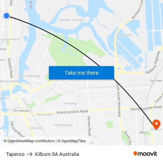 Taperoo to Kilburn SA Australia map