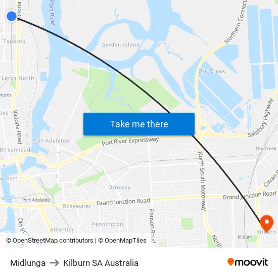 Midlunga to Kilburn SA Australia map