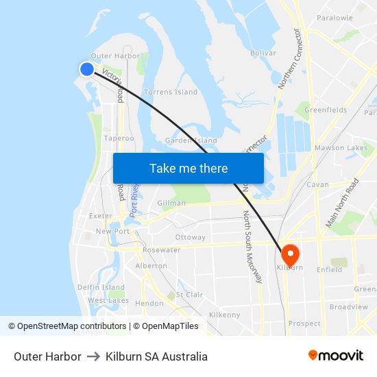 Outer Harbor to Kilburn SA Australia map