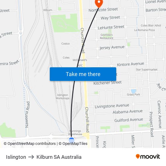 Islington to Kilburn SA Australia map