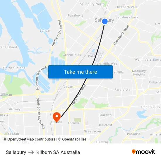 Salisbury to Kilburn SA Australia map