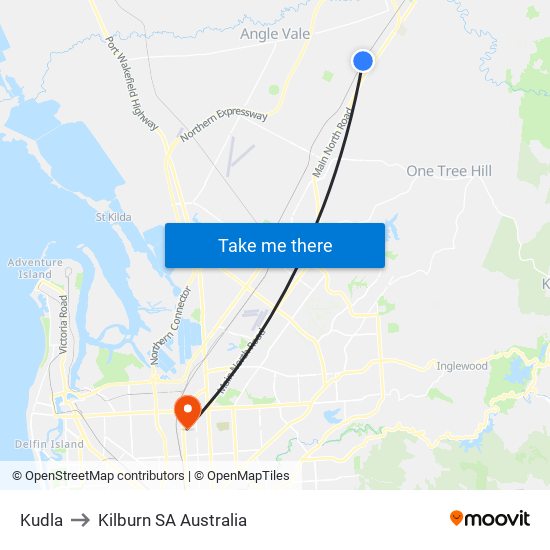 Kudla to Kilburn SA Australia map