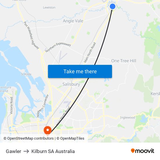 Gawler to Kilburn SA Australia map