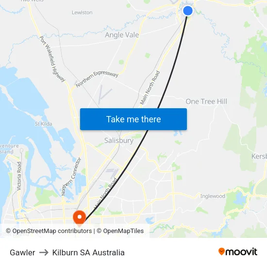 Gawler to Kilburn SA Australia map