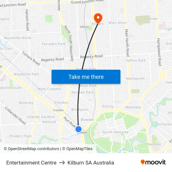 Entertainment Centre to Kilburn SA Australia map