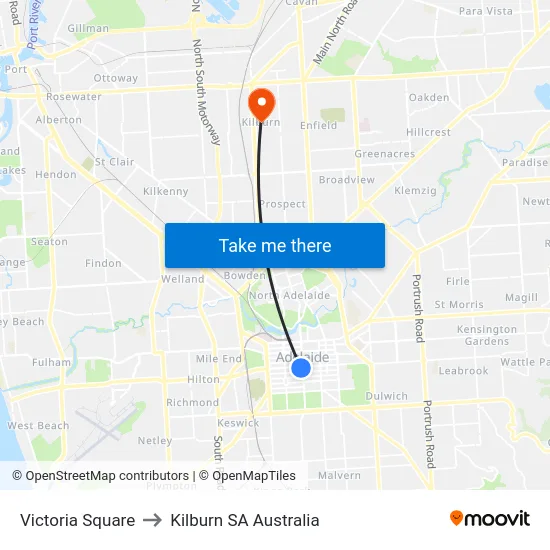 Victoria Square to Kilburn SA Australia map