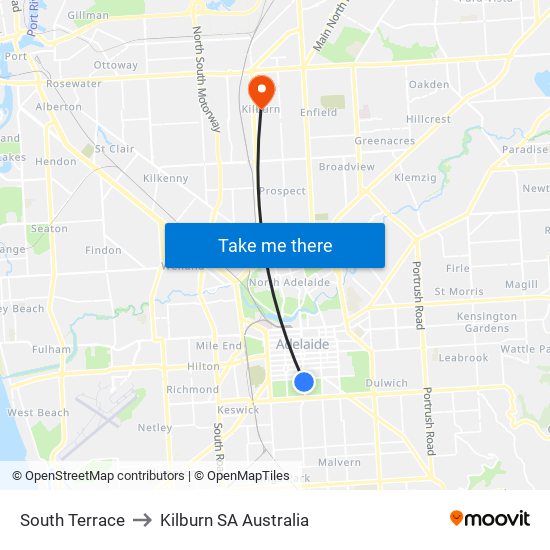 South Terrace to Kilburn SA Australia map