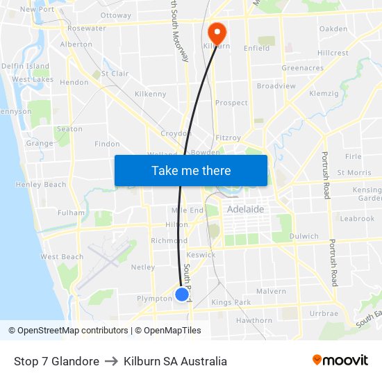 Stop 7 Glandore to Kilburn SA Australia map