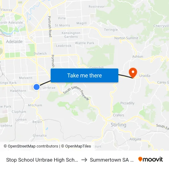 Stop School Urrbrae High School Grounds to Summertown SA Australia map