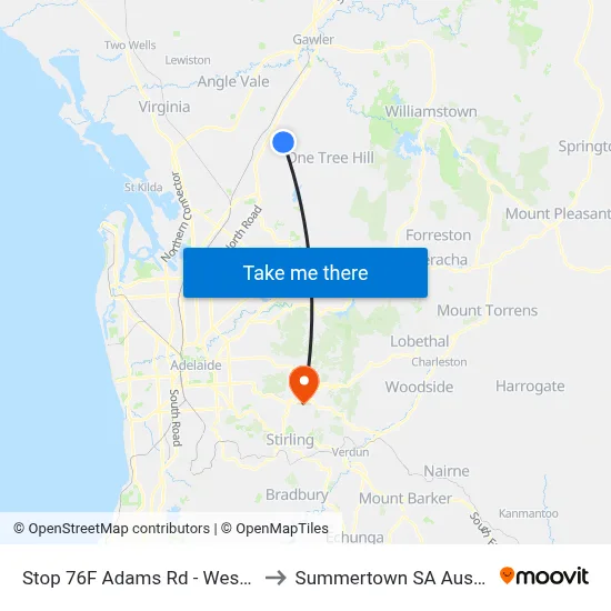 Stop 76F Adams Rd - West side to Summertown SA Australia map