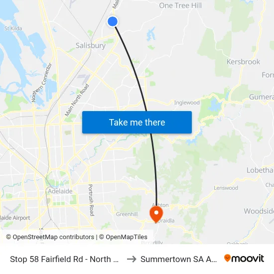 Stop 58 Fairfield Rd - North West side to Summertown SA Australia map