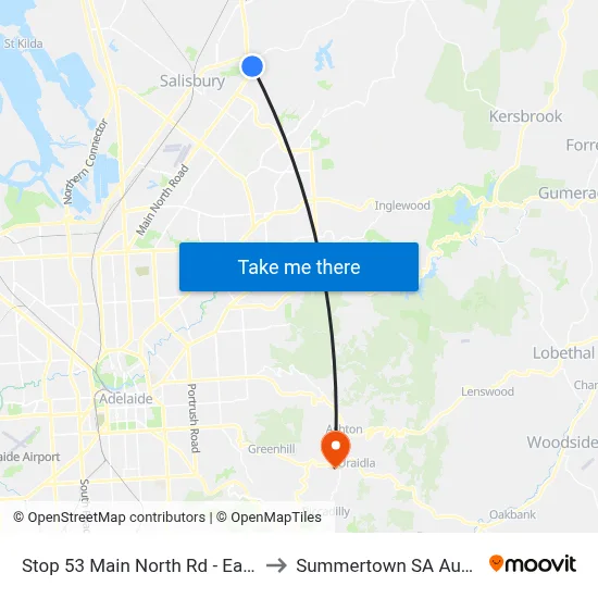 Stop 53 Main North Rd - East side to Summertown SA Australia map