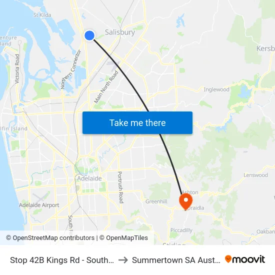 Stop 42B Kings Rd - South side to Summertown SA Australia map