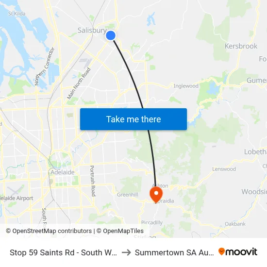 Stop 59 Saints Rd - South West side to Summertown SA Australia map