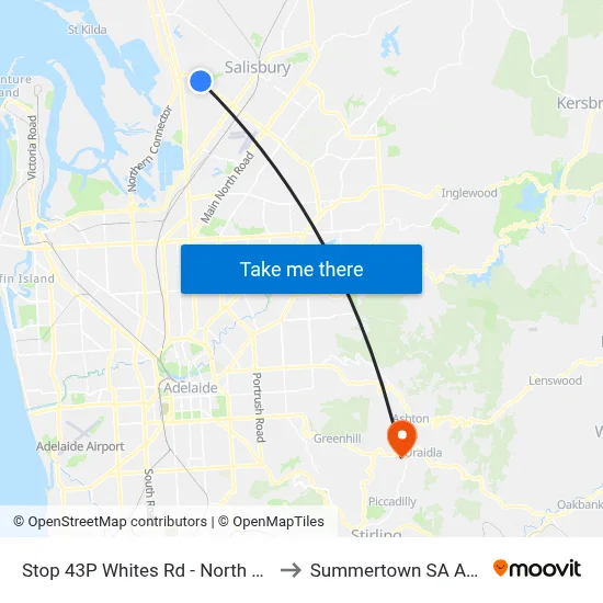 Stop 43P Whites Rd - North West side to Summertown SA Australia map