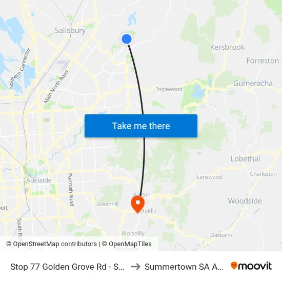 Stop 77 Golden Grove Rd - South side to Summertown SA Australia map