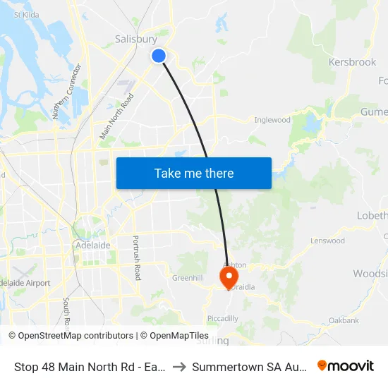 Stop 48 Main North Rd - East side to Summertown SA Australia map