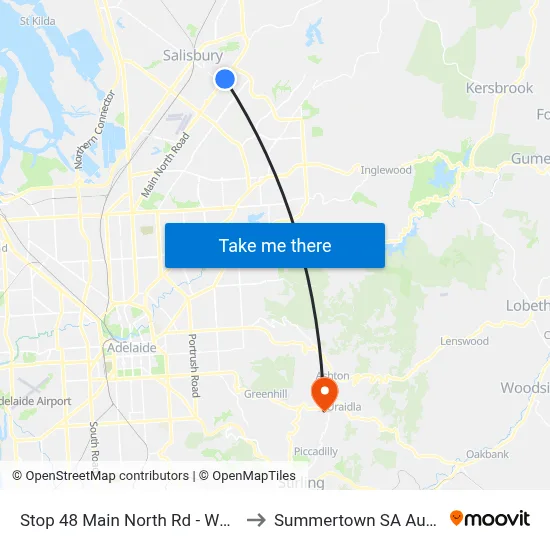 Stop 48 Main North Rd - West side to Summertown SA Australia map