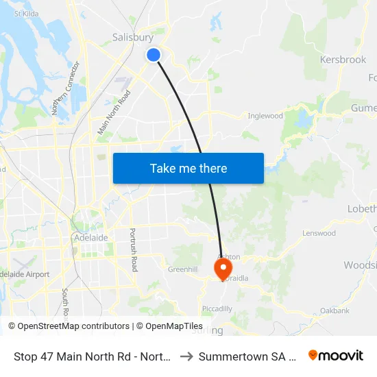 Stop 47 Main North Rd - North West side to Summertown SA Australia map