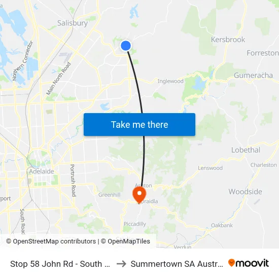 Stop 58 John Rd - South side to Summertown SA Australia map