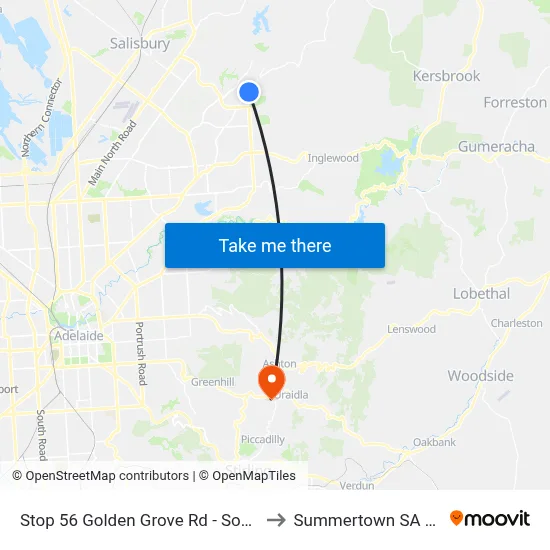 Stop 56 Golden Grove Rd - South East side to Summertown SA Australia map