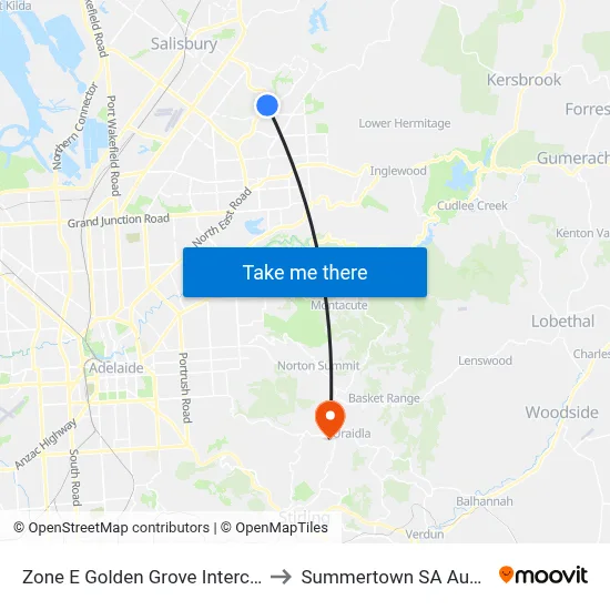 Zone E Golden Grove Interchange to Summertown SA Australia map