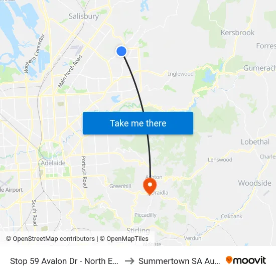 Stop 59 Avalon Dr - North East side to Summertown SA Australia map