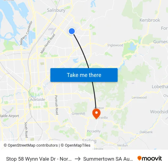 Stop 58 Wynn Vale Dr - North side to Summertown SA Australia map