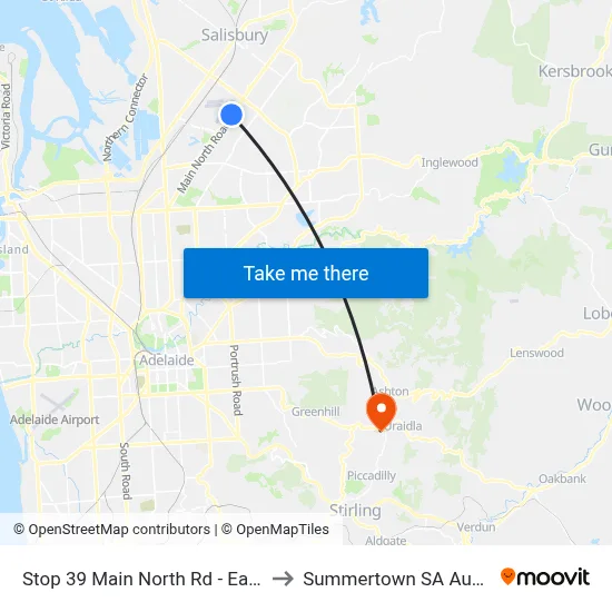Stop 39 Main North Rd - East side to Summertown SA Australia map