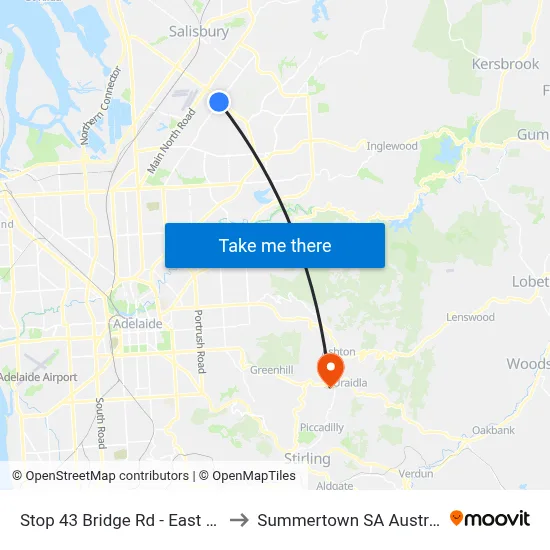 Stop 43 Bridge Rd - East side to Summertown SA Australia map