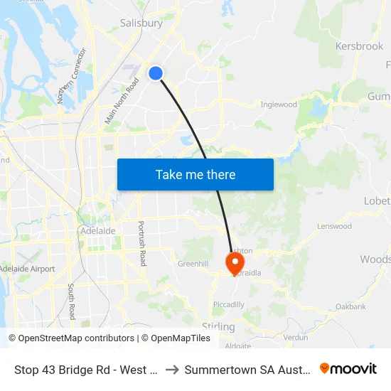 Stop 43 Bridge Rd - West side to Summertown SA Australia map