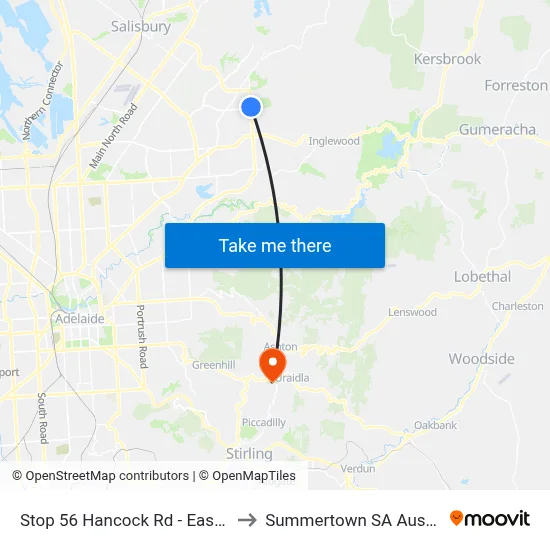 Stop 56 Hancock Rd - East side to Summertown SA Australia map