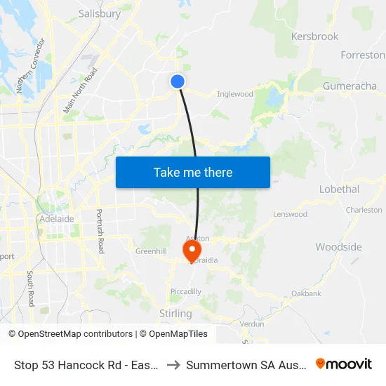 Stop 53 Hancock Rd - East side to Summertown SA Australia map