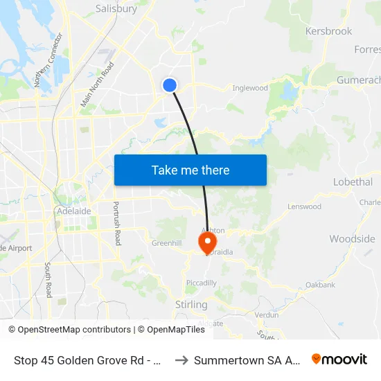 Stop 45 Golden Grove Rd - West side to Summertown SA Australia map