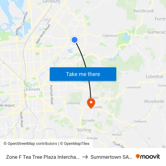 Zone F Tea Tree Plaza Interchange - East side to Summertown SA Australia map