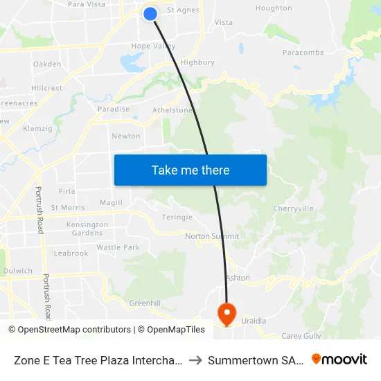 Zone E Tea Tree Plaza Interchange - East side to Summertown SA Australia map