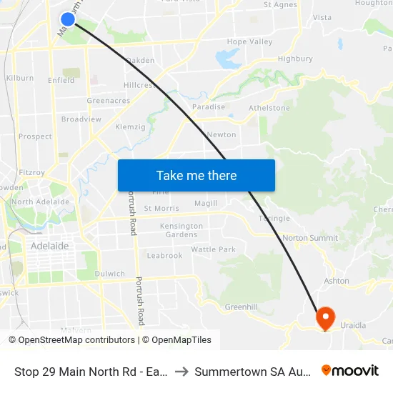 Stop 29 Main North Rd - East side to Summertown SA Australia map
