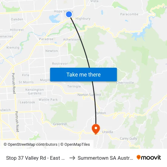Stop 37 Valley Rd - East side to Summertown SA Australia map