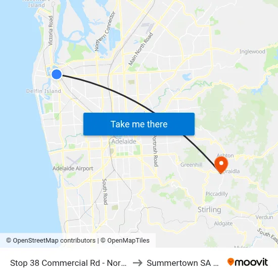 Stop 38 Commercial Rd - North East side to Summertown SA Australia map