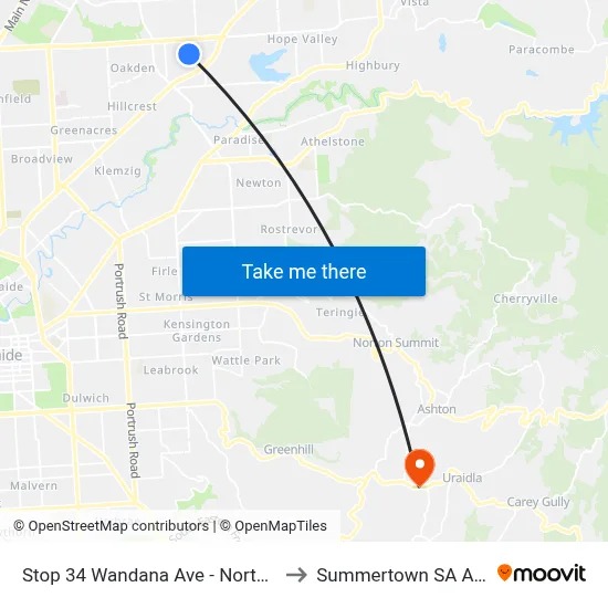Stop 34 Wandana Ave - North East side to Summertown SA Australia map