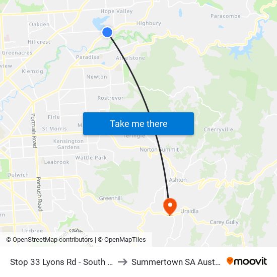 Stop 33 Lyons Rd - South side to Summertown SA Australia map