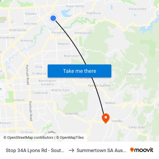 Stop 34A Lyons Rd - South side to Summertown SA Australia map