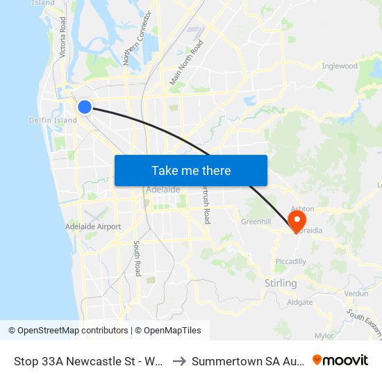 Stop 33A Newcastle St - West side to Summertown SA Australia map